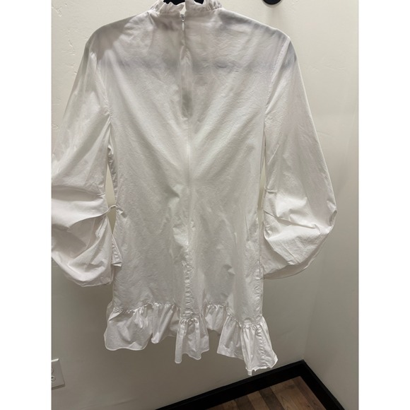 STAUD Dresses & Skirts - STAUD White Ruffle Neck Puff Sleeve Mini Dress with Pockets Size 2 Cottagecore